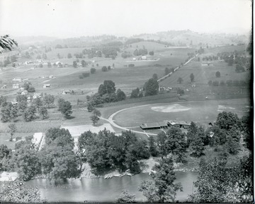 Aerial view of Camp Greenbrier, established 1898. Originally built for Alderson Fairs of 1884-1889. 