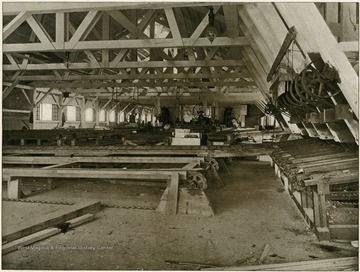 Interior of Cherry River Boom and Lumber Company's new plant at Richwood, capacity of mill 250,000 feet.