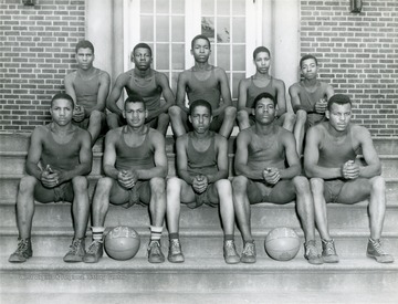 Group portrait of the basketball team at the West Virginia Industrial School for Colored Boys in Lakin.