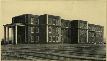 View of the main building of the State Hospital for Colored Insane. C.C. Barnett, M. D. is the Superintendent in 1927. This institution is located near Maggie, in Mason County, and reached by the Baltimore and Ohio Railroad. The post office is Maggie, W. Va., and express office is Point Pleasant, W. Va. The pre-pay freight station is Lakin, W. Va.