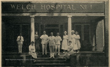 Staff at Welch Hospital number 1. A.G. Rutherford, M.D., Superintendent. This institution is located at Welch, McDowell County, and is reached by the Norfolk and Western Railroad. Number of patients treated during year ending June 30, 1922 was 166.