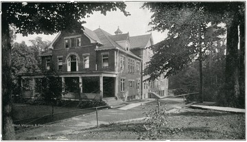 The nurses' home at Huntington State Hospital. L. V. Guthrie, M. D., Superintendent. This institution is located at Huntington, Cabell County, and is reached by the Baltimore and Ohio, Chesapeale and Ohio, Virginia Railroads; by the interurban line of the Ohio Valley Electric Company, by Ohio River steamboats. Number of patients July 1, 1920 was 771.