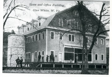 A picture postcard of Store and Office Building in Glen White, Raleigh County, West Virginia.