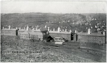 Rear view of the buildings located at Spencer State Hospital.