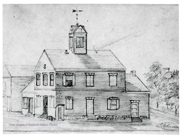 A drawing of the courthouse in Beverly soon after the Battle of Rich Mountain by an eyewitness to the battle. The courthouse was used by both Confederates and Federal forces during the war.