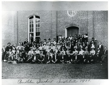 Group portrait of participants in the Pendleton Teacher's Institute in 1900 located at Court House destroyed in Franklin Fire.