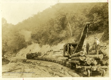 Train carrying logs.