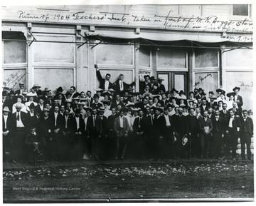 'Teachers Institute 1904.'  Taken in front of M.K. Bogg's store which burned in Franklin on April 7th, 1924.
