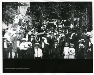 Man marked "x" to the left is D.M. Byrd on a Crowded Street in Pendleton County, W. Va.