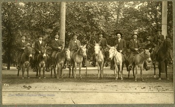 From left: Harvey Cook, Walter Boride, Jesadore Meadows, J. C. Prince, Emberry Miller, A. A. Rilly, Charles Miller, _ .