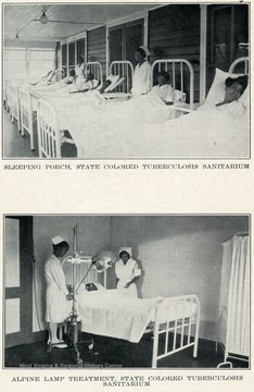 Upper-Sleeping Porch,  Lower-Alpine Lamp Treatment, State Colored Tuberculosis Sanitarium.