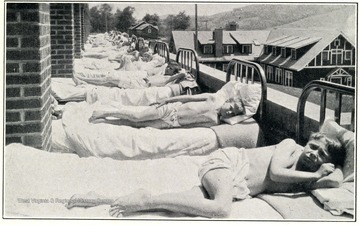 Children laying outside for sun cure, Conley Hospital, Hopemont Sanitarium.