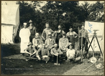 A group portrait of the Deakins Line Surveying Team in Preston County, West Virginia.