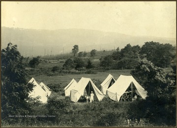 Several tents of the Deakins Line Surveying Team of Preston County, West Virginia.