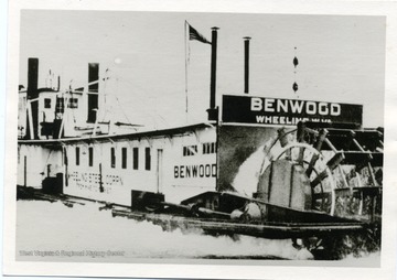 A picture postcard of the steamboat Benwood on the Ohio River near Wheeling, West Virginia.