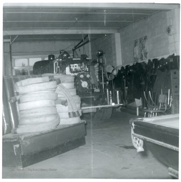 The uniforms, hoses and other equipment are stored and ready for use.