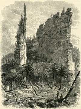 An artist's rendition of Karr's Pinnacles in Tucker County.