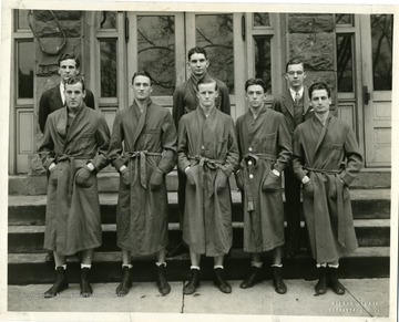 Group portrait of the West Virginia University Boxing Team, taken on March 17, 1932 in front of Reynolds Hall.