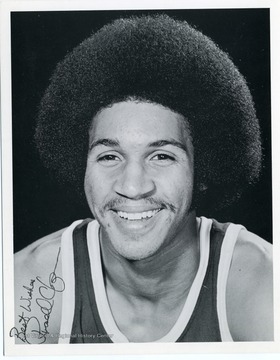 Portrait of Russell Chapman, a forward of the West Virginia University Basketball  Team.