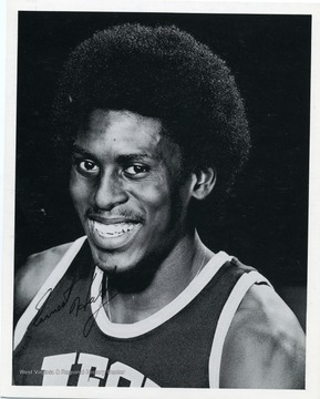 Autographed photograph of Ernie Hall, guard of the West Virginia University Basketball Team.