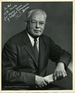 Autographed portrait of Clint Spurr, a member of the West Virginia University Board of Governors.  'To Ned with thanks for many years of helpful friendship'.