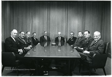 'From left to right:  Doug Bowers, Salvati, unknown, unknown, Paul Miller, Okey Glenn, unknown, Kirkpatrick, William Thompson.'