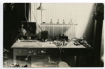 View of Dr. Hodges' Physics Lecture Room and what appears to be an amateur radio station from about 1920.