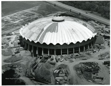 Aerial view of the coliseum construction.