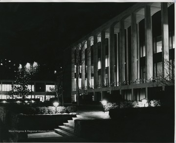 Front view of Mountainlair at night.
