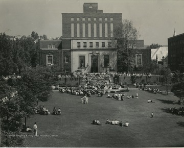 View of University Library during band concert.