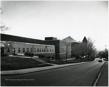 'Left to right: Cafeteria, Health Center, Reynolds Hall, Administration (old library).'
