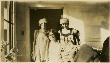'I like this one of me better than any- Mrs. Long is on my left.'  Hester Harr pictured in middle.  Biographical information on Hester Harr obtained from her niece, Debra Harr. Hester Harr was a patient at Hopemont Hospital for approximately 10 years. After contracting tuberculosis, she was admitted in the Spring of 1926 and discharged 1936. She was born January 10,1906 in Buena, W. Va. near Canaan Valley, one of five children (the third and last daughter) of John R. and DeLarie Harr. Hester graduated from Petersburg High School in 1925. She entered Shepherd College in the fall of that year. In the spring of 1926, she transferred to West Virginia University. Her brother, Guy Harr, born 1909, was also a student at WVU at the same time. He also contracted tuberculosis and entered the Hopemont Sanitarium. He died at Hopemont in 1934. After leaving Hopemont, Hester Harr married Harold Yokum of Keyser on December 31, 1938. They made their home in Ridgeley, W. Va. near Short Gap, W. Va. (on Rt. 28 South of Cumberland). They had no children. Harold Yokum died in 1953. Hester Harr died in 1987 of complications of pneumonia. She is buried in the Maple River Cemetery in Petersburg, W. Va