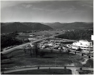 Creative Arts Center on right.  Baseball field on left.  Prior to construction of Coliseum.