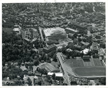 Mountaineer Field in bottom right, the beginning of Mountainlair construction in center.