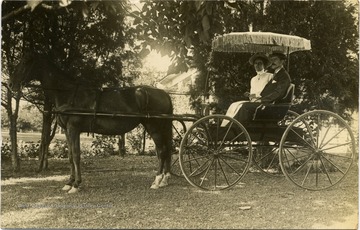 The Goodlucks in carriage pulled by horse, at the Taylor farm, near St. Marys, Pleasants County, W.Va.