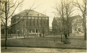 Commencement Hall is on the left, and the Library, now Stewart Hall, is on the right.