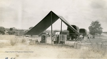 A view of summer training, an open tent for cooking unit.