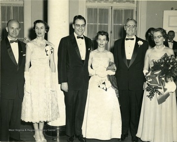 At a president's Stewart reception, from left to right: Mr. and Mrs. John D. Hoblitzell; Gov. and Mrs. Cecil B. Underwood; Dr. and Mrs. Irvin Stewart.