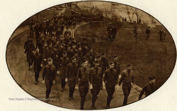 'The military unit of West Virginia University which is commanded by regular United States Army Officers, on their way to the Inauguration Ceremony of President J.R. Turner.'