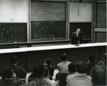 'Dr. Edward Teller, professor of physics-at-large at the University of California and the renowned 'Father of the H-Bomb,' is shown speaking at the Science-Writing Symposium Oct. 5, 1967.'