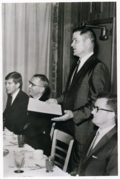 'David Hardesty (far left) as student body president, with David Hess, Paul Selby, and Jim Watkins.'
