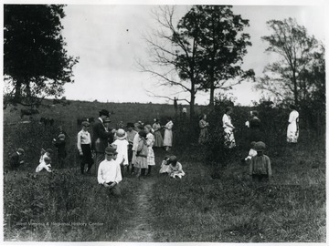 Students and instructors look for specimen in the field.