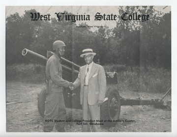 'ROTC student and college president meet at the artillery center, Fort Sill, Oklahoma.' West Virginia State College, Institute, Kanawha Co., West Virginia.