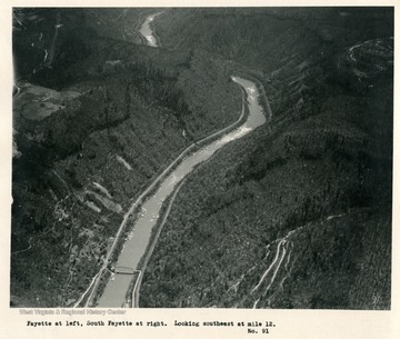 'Fayette at left. South Fayette at right.  Looking southeast at mile 12.'