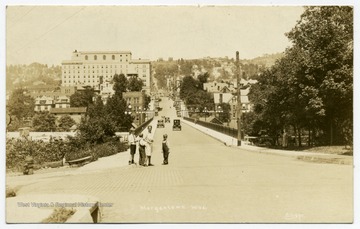 A view of South High Street, looking down at a bridge.