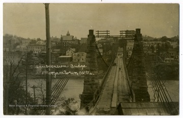 The view of Old suspension bridge and the downtown Morgantown across from the Westover.