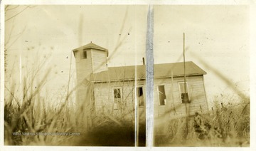 'View of deserted U. B. Church at Hereford, West Virginia.  Twenty one such churches exists in Jackson County.  with the consolidation of schools and the improvement of roads, many such churches were deserted, the interests of the people drifting to larger centers.  Under community center activities why not go to one of these communities and rebuild the church, the center and redeveloped interest in the community as was done at Frozen camp?'