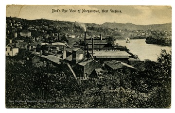 A view of Morgantown and Glass Factories by the Monongahela River.