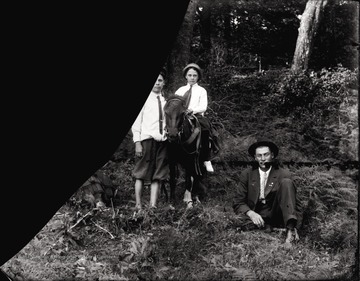 A portrait of young men and boy on the horseback in Helvetia, W. Va.