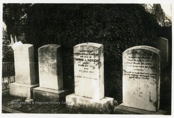 The grave, third from the left is that of Elinor Junkin Jackson, General Thomas "Stonewall" Jackson's first wife. Elinor died in childbirth. The couples stillborn son is buried with her.